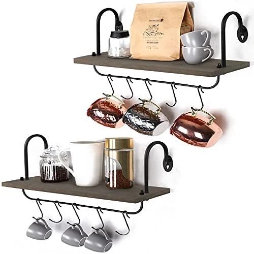 Floating Wall Shelves for Bathroom Kitchen Coffee Nook with 10 Weathered Grey