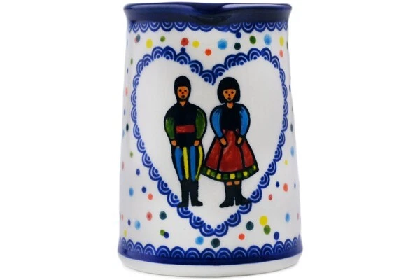 Polish Pottery Creamer 8 oz Happy Folk Couple