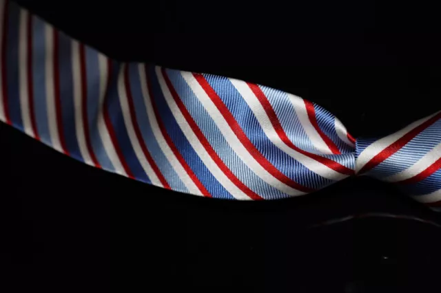 NWT McNeal Made in Italy Red White Blue Satin Repp Stripe Ribbed Silk Tie NR