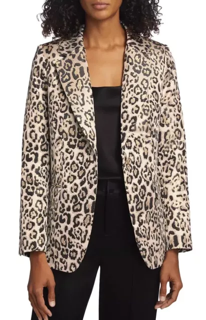 Elie Tahari Marcie Blazer Womens Jacket Size 2 Gold Lustre Metallic Leopard $425