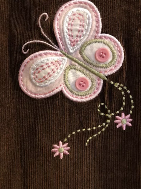 Girls Size 6 Samantha Says Corduroy Brown Jumper with Pink Flowers & Butterfly
