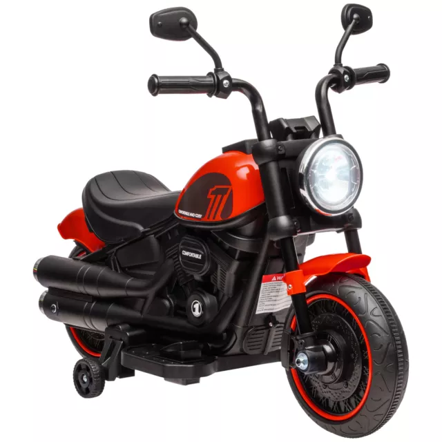 HOMCOM Moto Elettrica per Bambini 18-36 Mesi con Rotelle e Fanale Rosso Nero