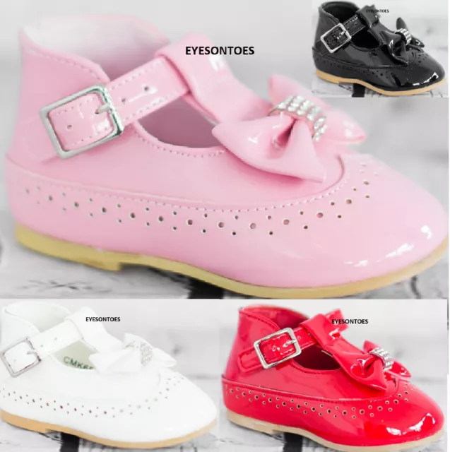 Girls Infants Baby Diamnate Wedding Kids Bow Patent Spanish Party Toddler Shoes