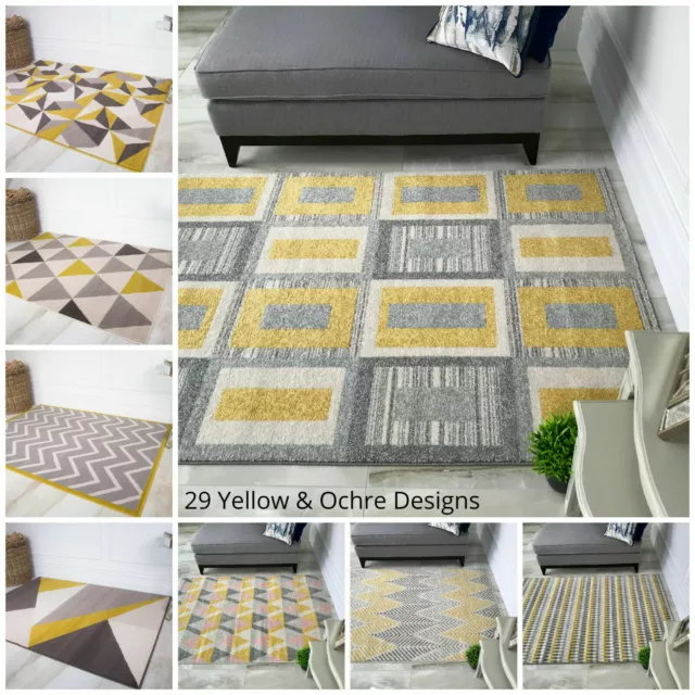 Ochre Yellow Mustard Grey Living Room Rug Area Rugs