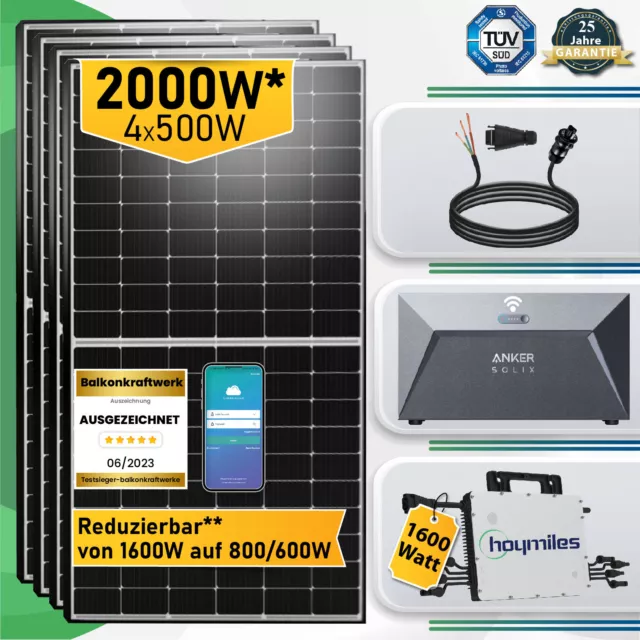 Balkonkraftwerk mit Speicher 2000W, Hoymiles Wechselrichter 1600W- PV anlage mit