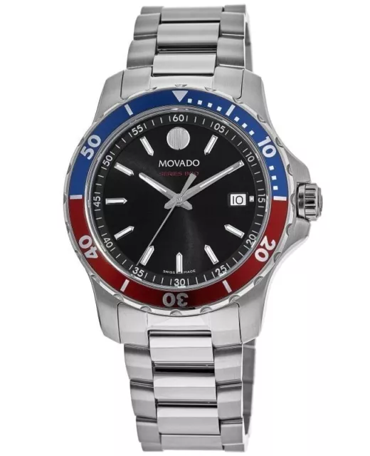 New Movado Series 800 s800 Black Dial Pepsi Bezel Steel Men's Watch 2600152