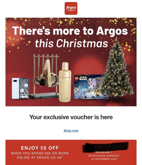 Argos £6 Off £60 PROMO CODE / VOUCHER Spend Online - Expires 16 December