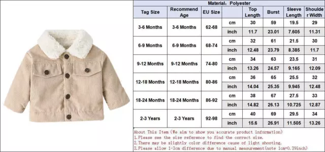 Toddler Kids Boys Girls Coat Winter Warm Jacket Fleece Button Outerwear Clothes 2