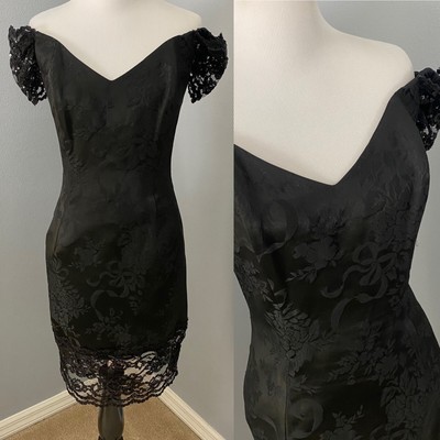 VINTAGE 80s SCOTT McCLINTOCK Off Shoulder Little Black Mini Formal Party Dress 8