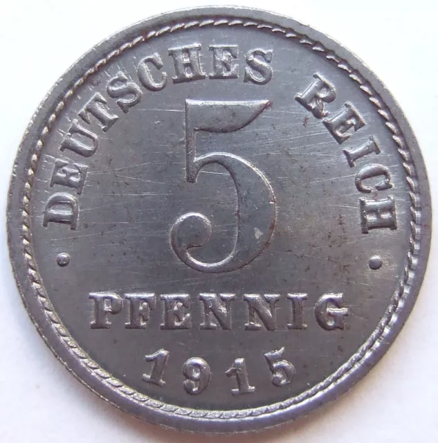 Ersatzmünze Deutsches Reich 5 Pfennig 1915 D in fast Stempelglanz