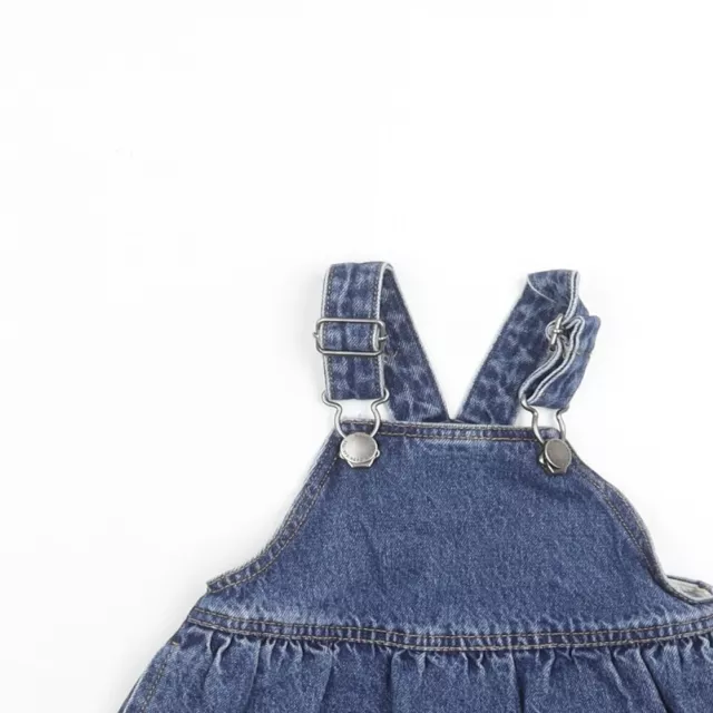 Abito da ragazza blu NEXT cotone pinafore/dungaree taglia 3-6 mesi collo quadrato Butto 3