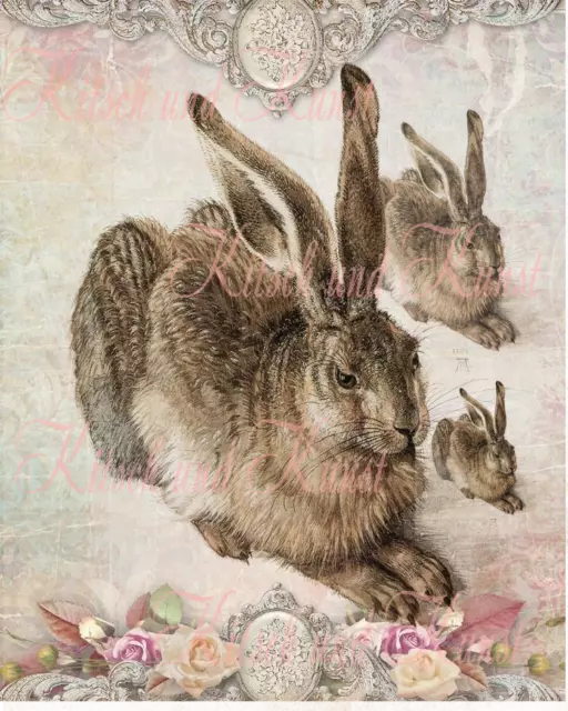 3 Hasen nach Dürer Abziehbild Decalfolie Laser shabby chic Möbeltattoo A 4