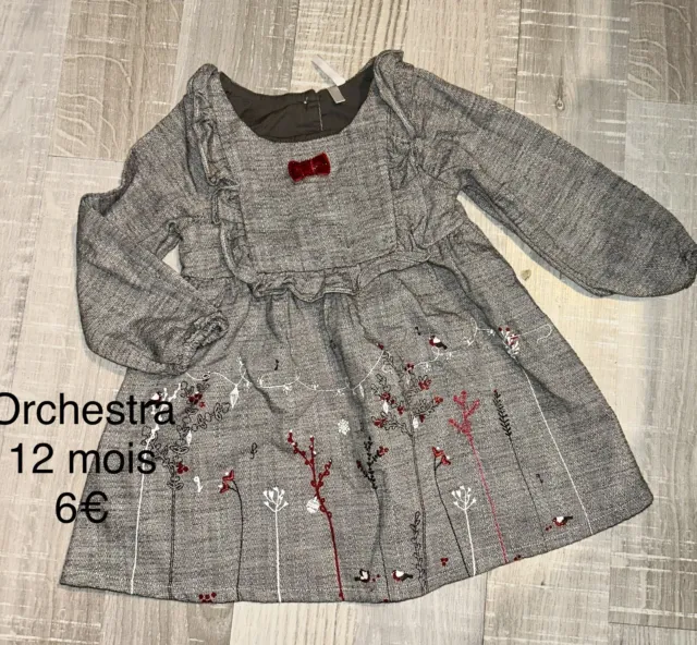 Orchestra 12 Mois Bébé Fille : Robe Grise fleurie TBE