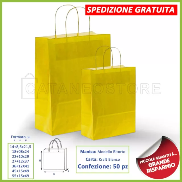 Borse Shopper Di Carta Manico Cordino Sacchetti Carta Giallo 50 Pz