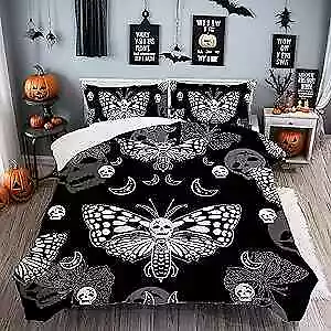 Black and White Gothic Moth Comforter Set Size for Girls Boys King Death Moth 2