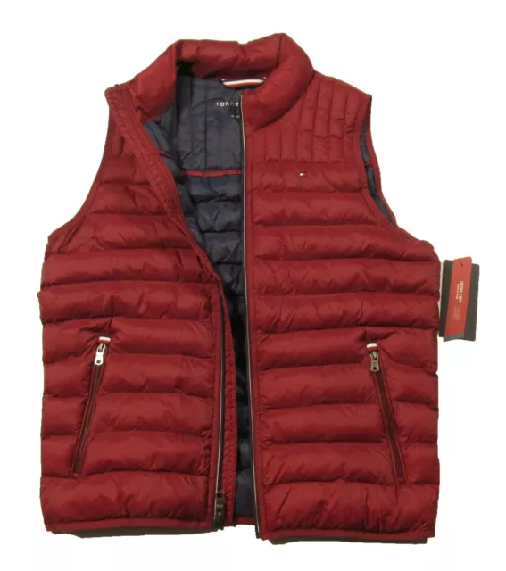 Tommy Hilfiger Men's Red Burgundy Solid Quilted Puffer Vest $150