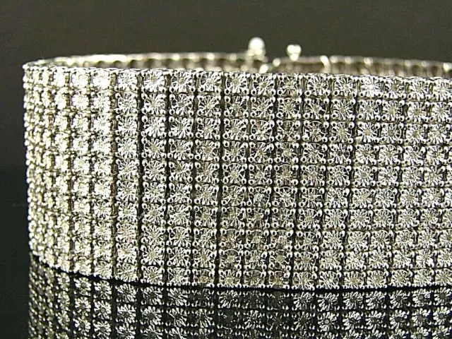 10 Row Men's Bracelet with Natural Diamonds in Sterling Silver 8.5 Inches