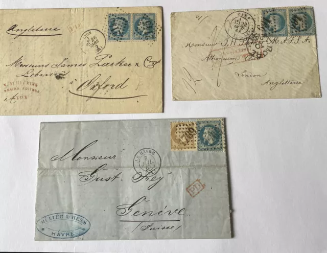 France 19th Century Covers (3). Great Double Stamps & Cancels. Very Fine.