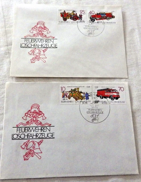 2 Ersttagsbriefe " Feuerwehren - Löschfahrzeuge "  Stempel 1987