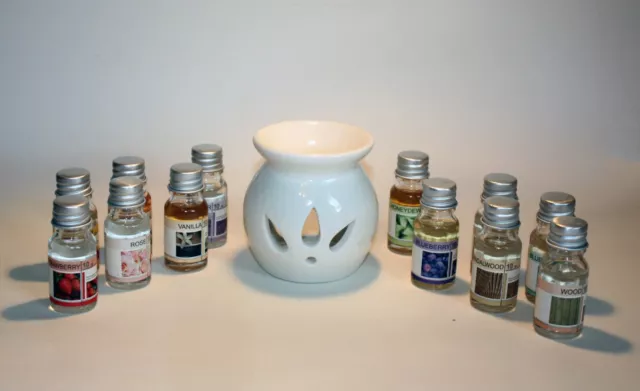 Duftlampe Keramik in weiss und 12x 10ml Duft-Öl Fläschchen im Set