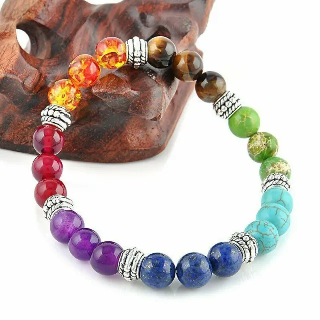 7 Chakra Healing Natural Stone Round Gemstone Yoga Energy Beads Bracelet Jewelry 2