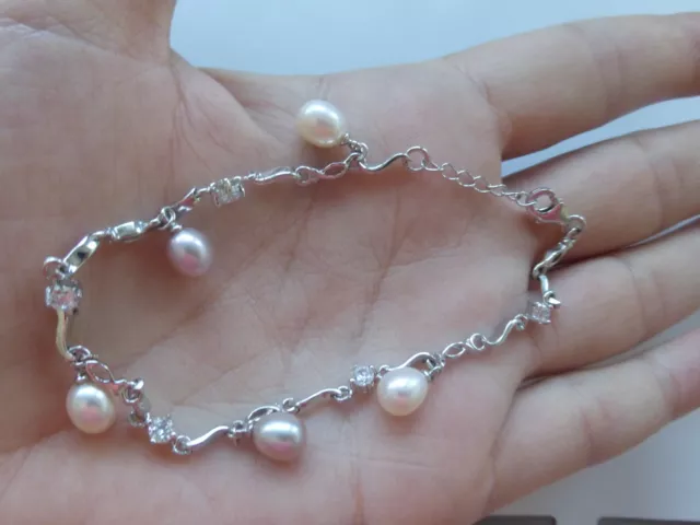 bracelet neuf argent 925 poinçon orfèvre perles d'eau douce 7,32g 20cm réglable