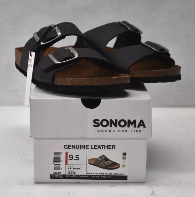 Sonoma Goods For Life Artwork Womens Leather Sandals Black Adjustable Size 9.5
