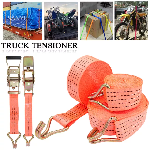 Ratchet Tie Down Straps Heavy Duty Trailer Truck Motorcycle Cargo Lashing Rope