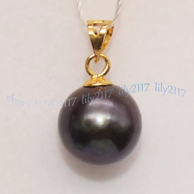 Gorgeous AAAA Natural Round Black Tahitian Pearl Pendant Genuine Pearl 14K Gold 3