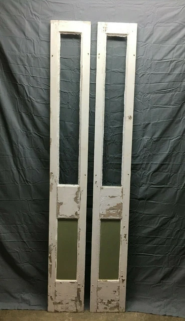 Pair Antique Single Lite Glass Shabby 11x80 Entryway Sidelights Chic Old 166-22B