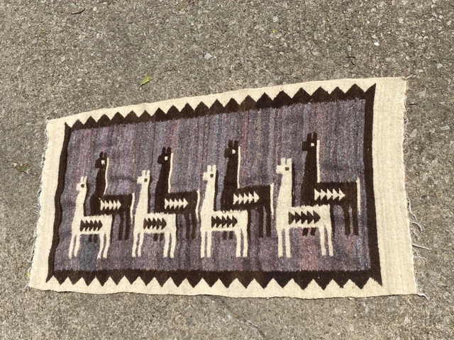 Vintage South American Native Indian Llama Saddle Blanket Rug Weaving