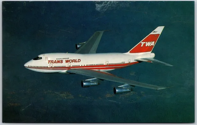 Airplane TWA - Trans World Airlines Boeing 747SP-31 Long Range Version Postcard