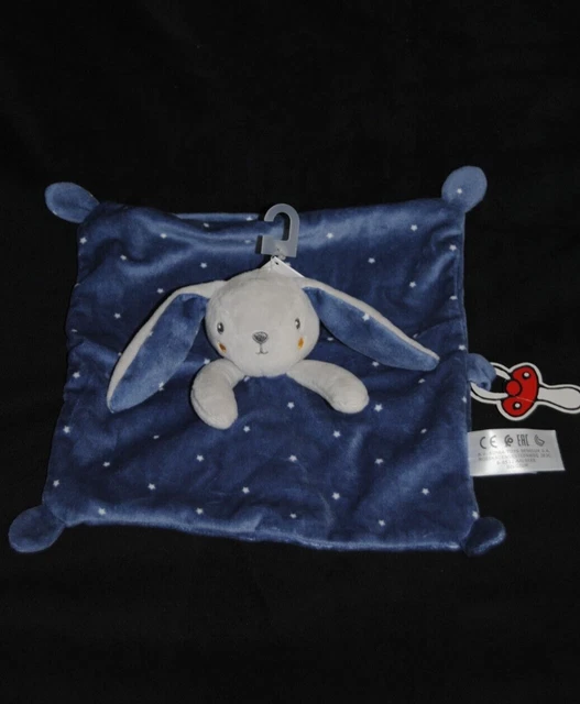 Doudou plat lapin bleu gris SIMBA TOYS NICOTOY KIABI étoiles blanc 100% NEUF