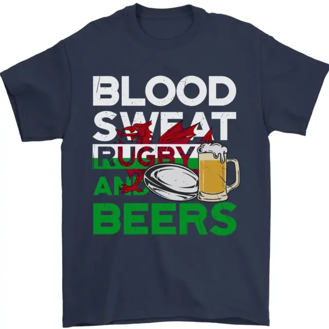 T-shirt da uomo Blood Sweat Rugby and Beers Wales divertente 100% cotone 3