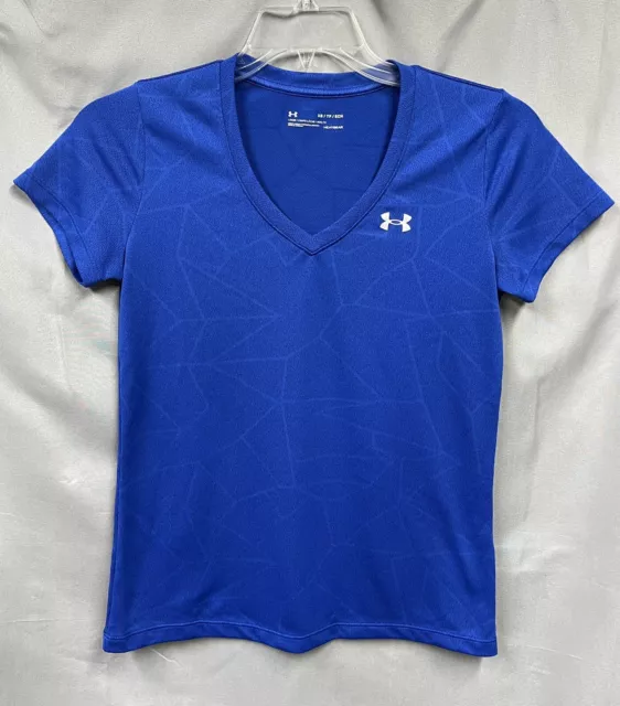 Under Armour Womens Size XS Short Sleeve Heat Gear Blue V Neck T Shirt