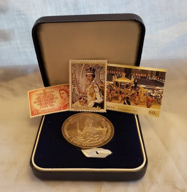 Queen Elizabeth II Solid Silver Coin Old Cook Islands Proof Stamp Vintage Retro