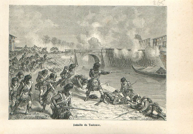 10 avril 1814 Bataille de Toulouse maréchal Soult Empire Napoléon GRAVURE 1883