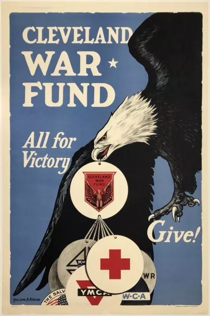 Original Vintage Plakat Cleveland War Kapital Alle Für Victory Geben WWII Ymca