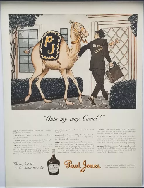 1942 Paul Jones Whiskey Outa My Way Camel Vintage WWII Era Color Print Ad