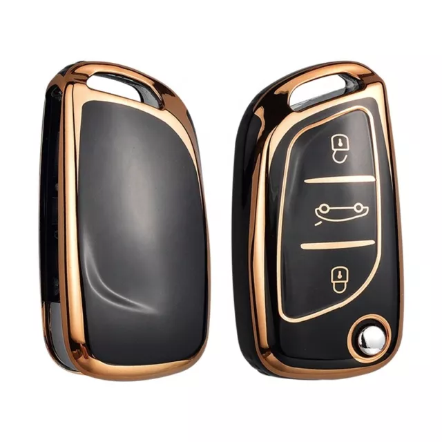 Soft TPU 3 Button Car Fold Key Case Full Cover For Peugeot Citroen C1 C2 C3 C4 C