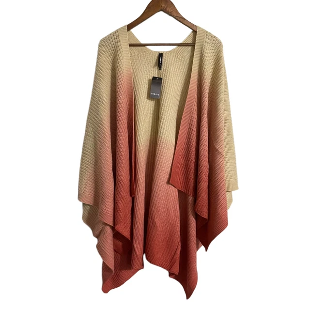 Torrid Womens NWT Beige Pink Ombre Open Front Knit Tricolor Dip Dye One Size