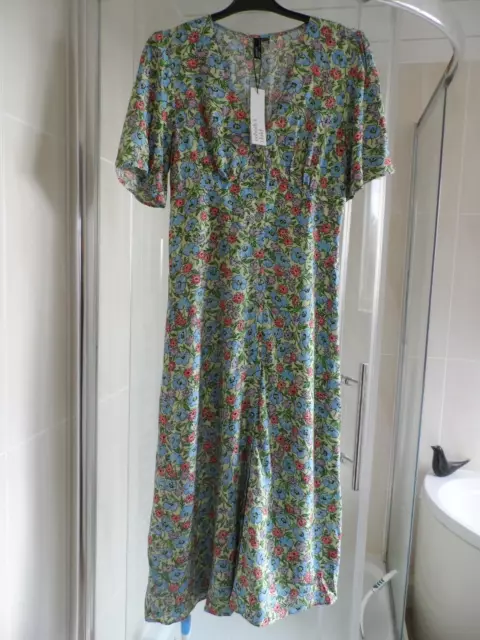 Bnwt M&S Nobody's Child Green Floral Midi Dress - Size 10 -  Button Through