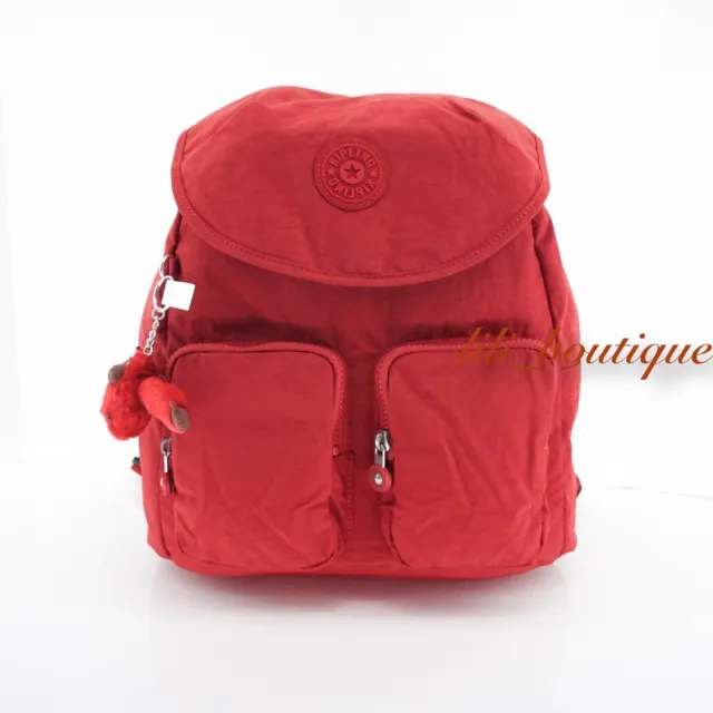 NWT Kipling KI0576 Fiona Travel Medium Backpack Polyamide Cherry Red Tonal $109