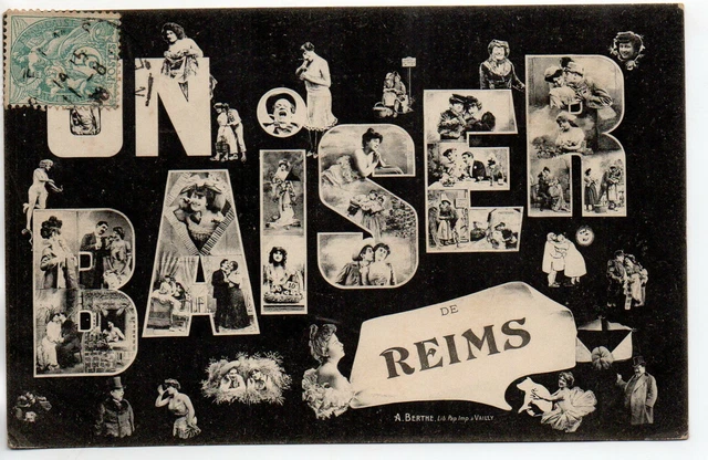 REIMS - Marne - CPA 51 - Cartes Souvenir - carte fantaisie un baiser de Reims