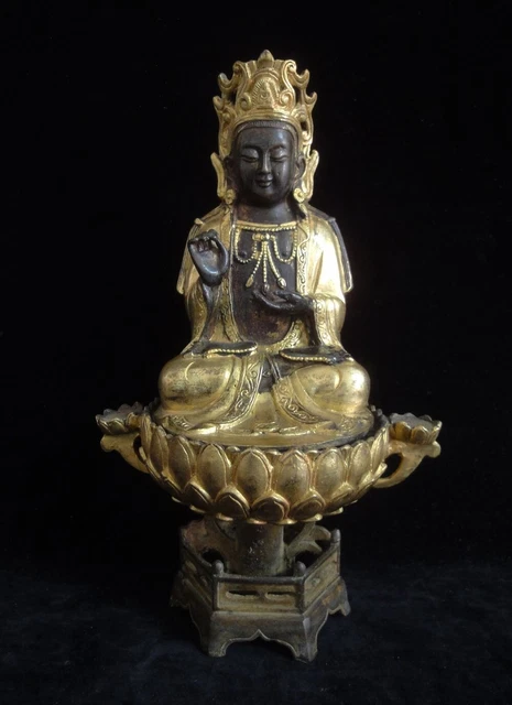Chinese Antique Tibetan Gilt Bronze "GuanYin" Buddha Seated Statue Sculpture