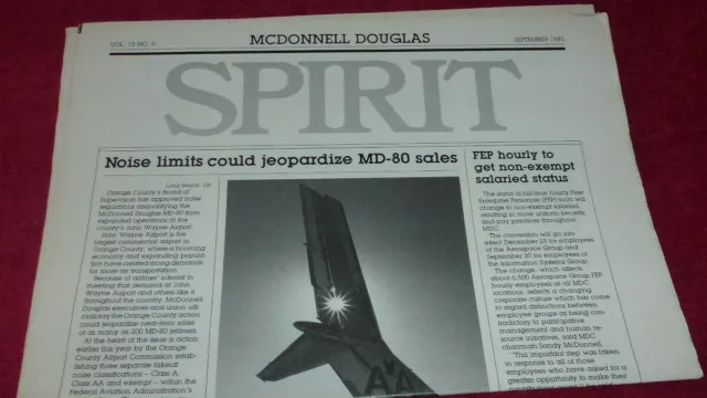 McDonnell Douglas Spirit Newspaper Sept 1985 Noise Limits MD-80 Sales