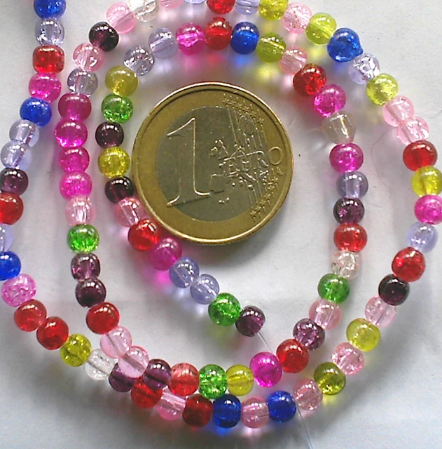 100 Perles Verre Craquelé rondes 4mm intercalaires Mix ou Couleurs au Choix