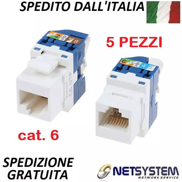 Connettore Frutto Modulo di rete RJ45 CAT6 Keystone. 5 Pezzi