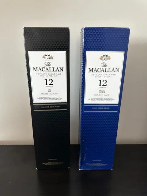 2 pack MACALLAN 12 Year Sherry Oak Cask Scotch Whisky Empty Blue Black Box