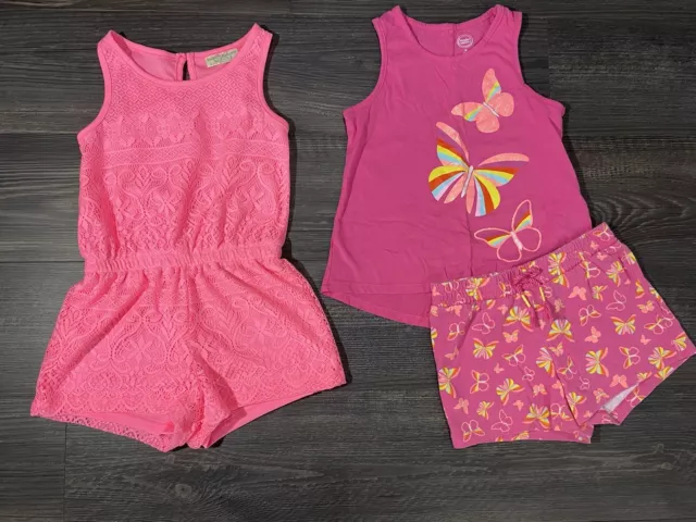 girls size 7/8 outfits Lot Butterfly Tank Top, Romper Pink bobbie brooks